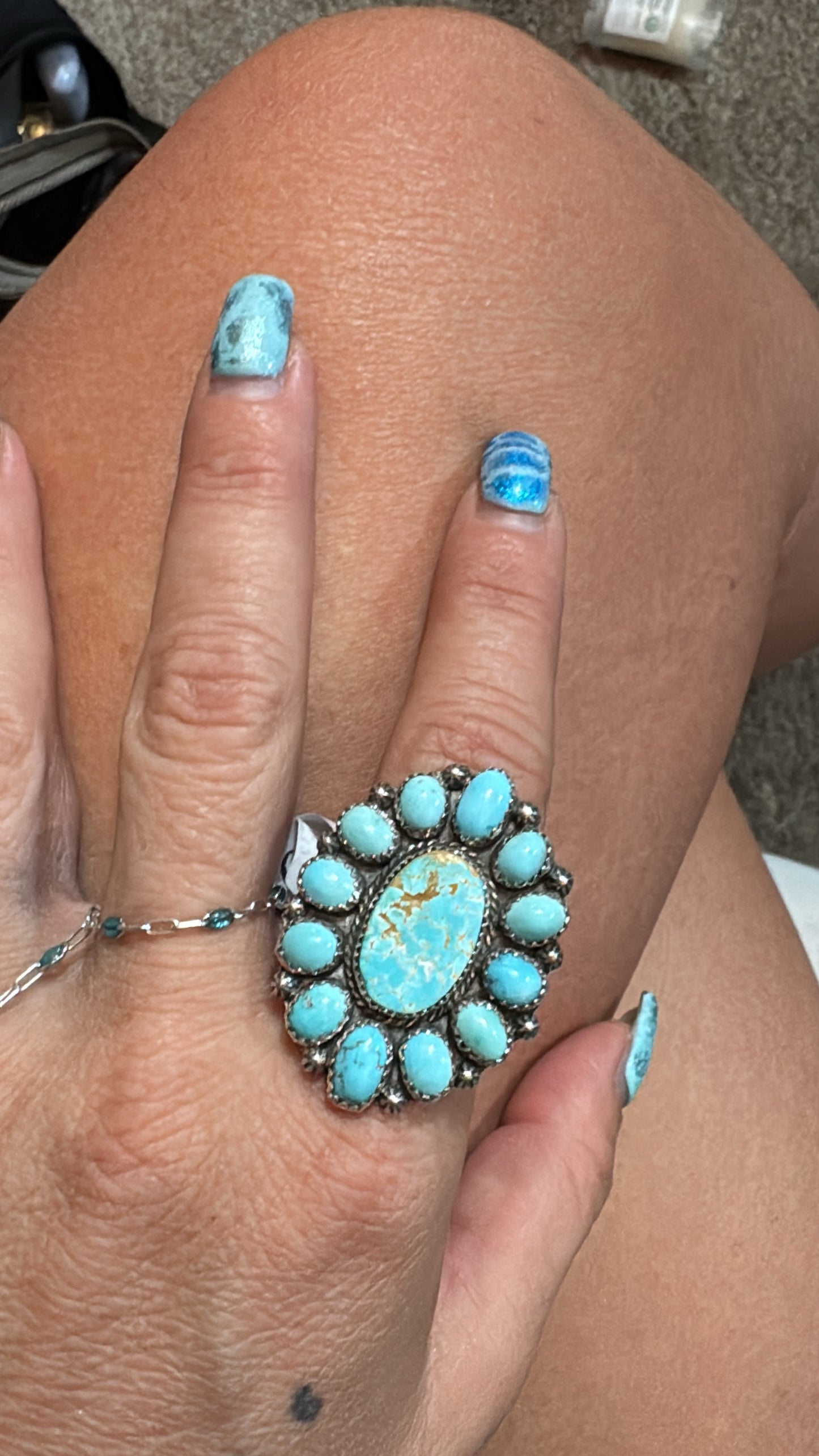 13 stone Persian Turquoise Statement Cluster Ring