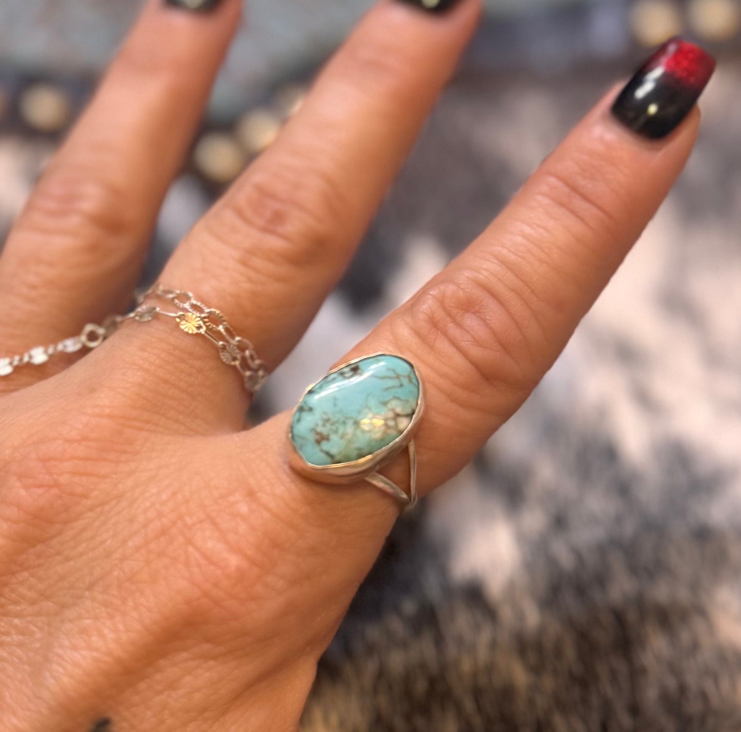 Large Oval Turquoise Ring - Size 8