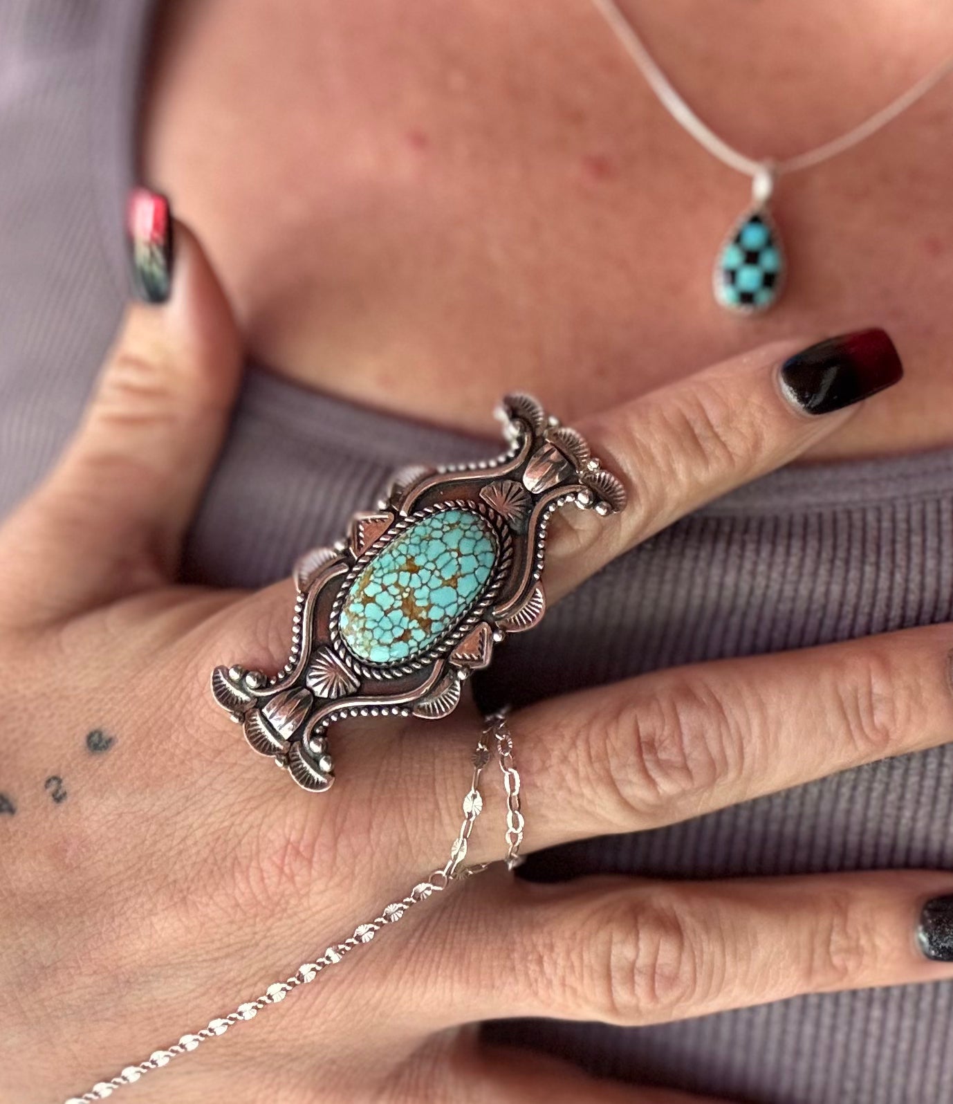 Adjustable #8 Turquoise Statement Ring