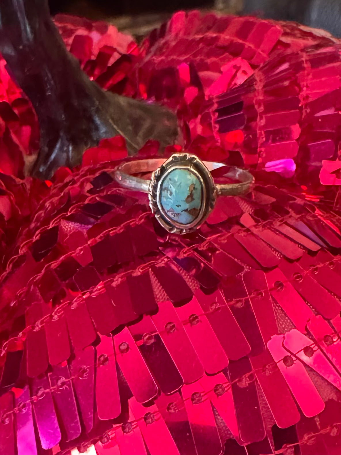 Small Round Morenci Turquoise Ring - Size 7