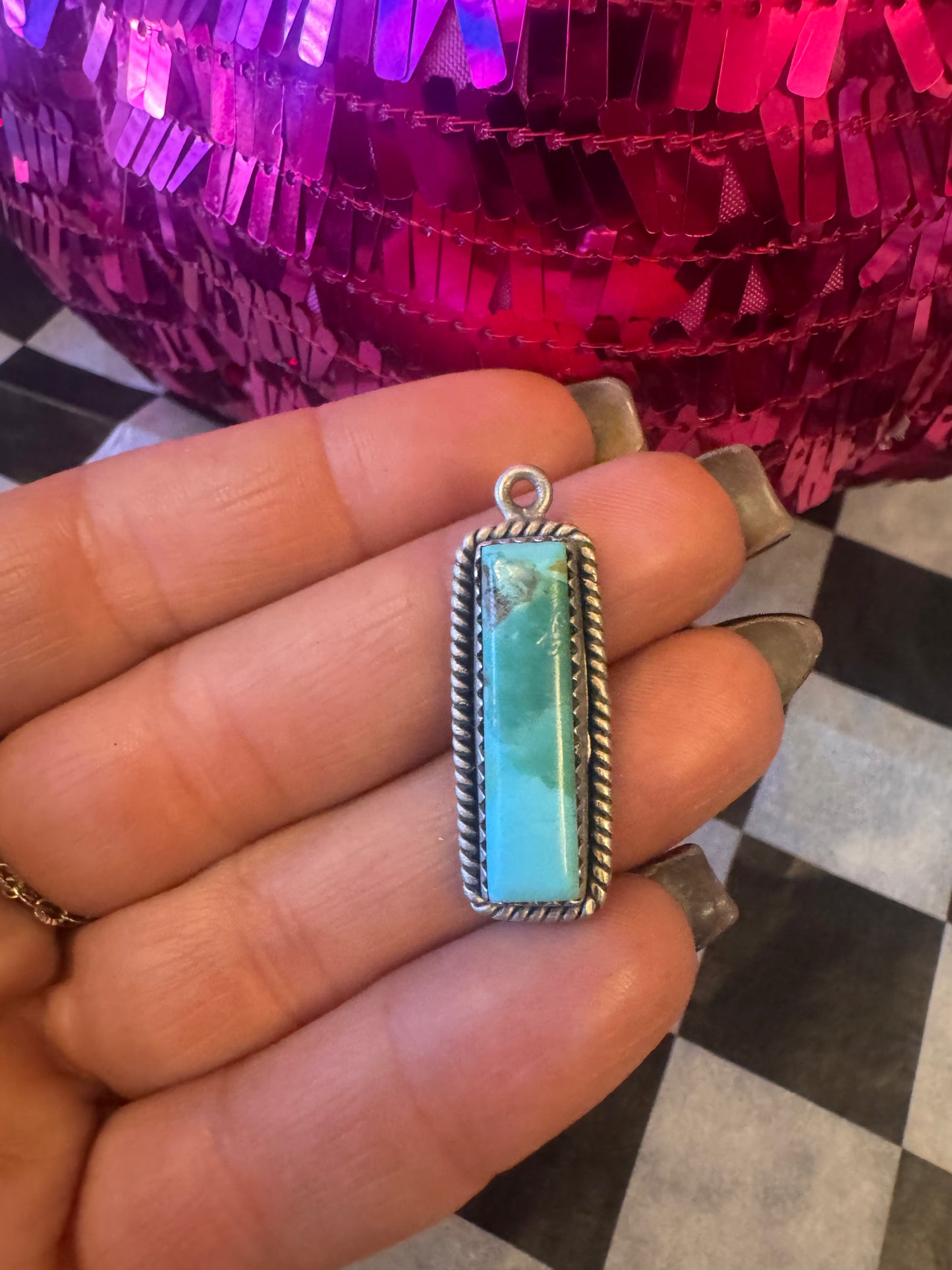 Long Kingman Turquoise Pendant