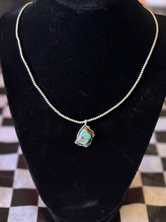 2mm Navajo Pearl Beads with Kingman Turquoise Pendant
