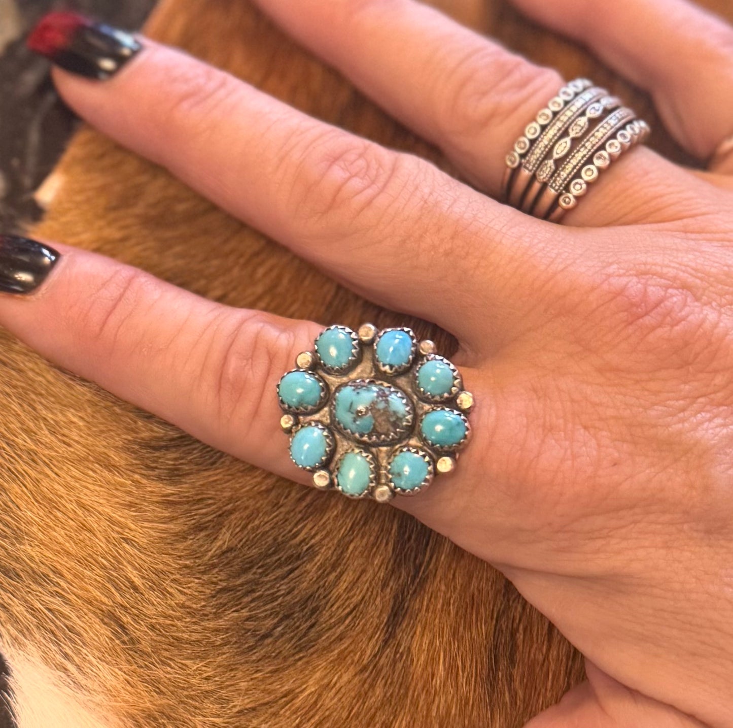 Morenci Turquoise Cluster Statement Ring - Size 8