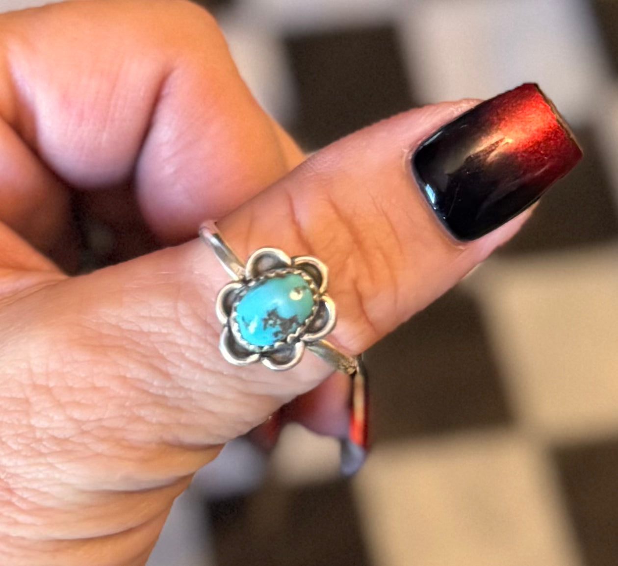 Small Morenci Turquoise Floral Ring - Size 11