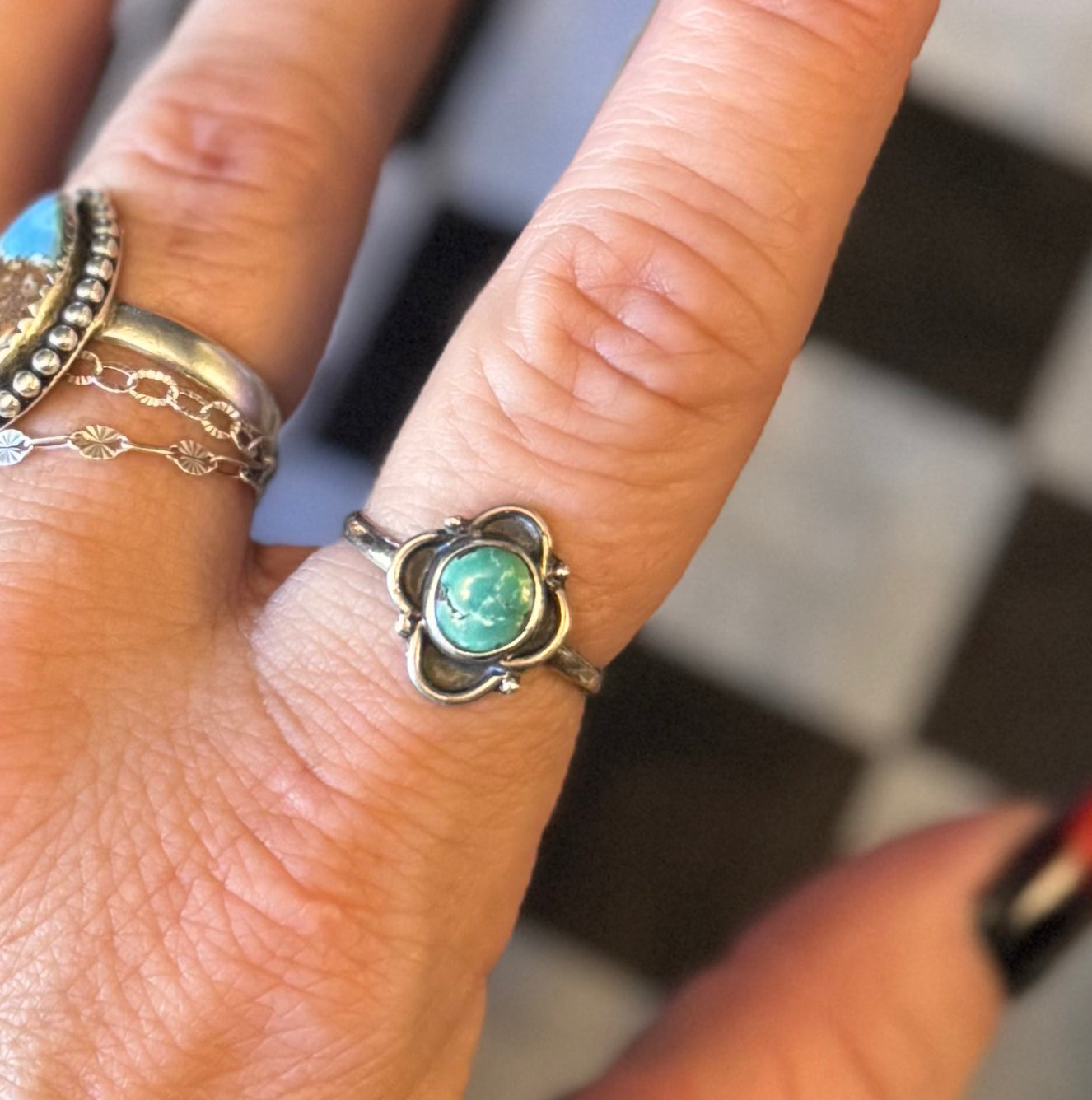 Green Persian Floral Navajo Ring - Size 8