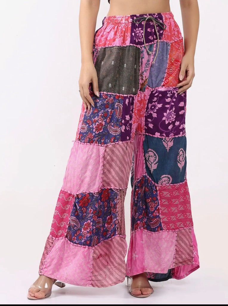 Wide Leg Patchwork Boho Pant
