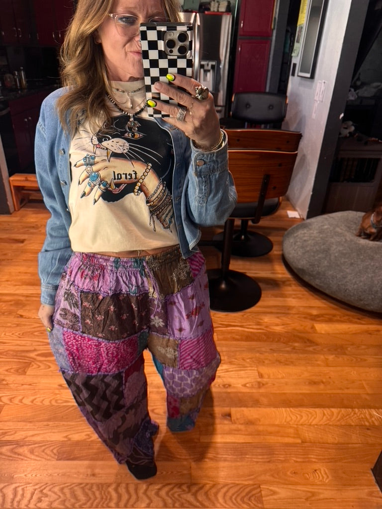 Wide Leg Patchwork Boho Pant
