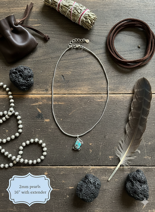 2mm Navajo Pearl Beads with Kingman Turquoise Pendant