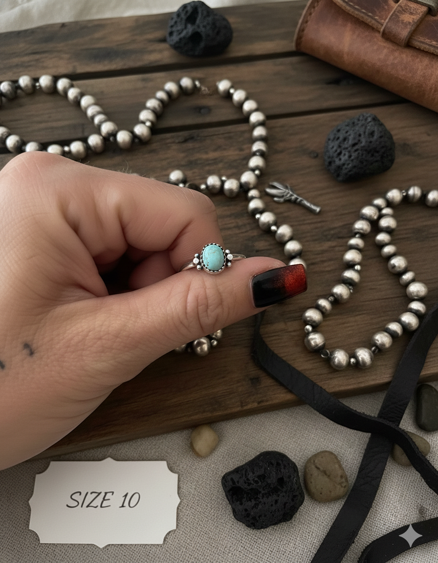 Cute Round Persian Turquoise Ring - Size 10