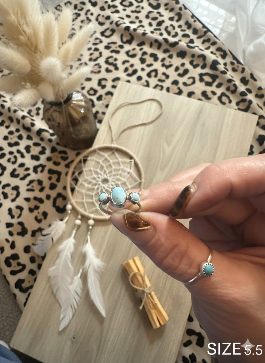 3 stone Persian Turquoise Ring Size 5.5