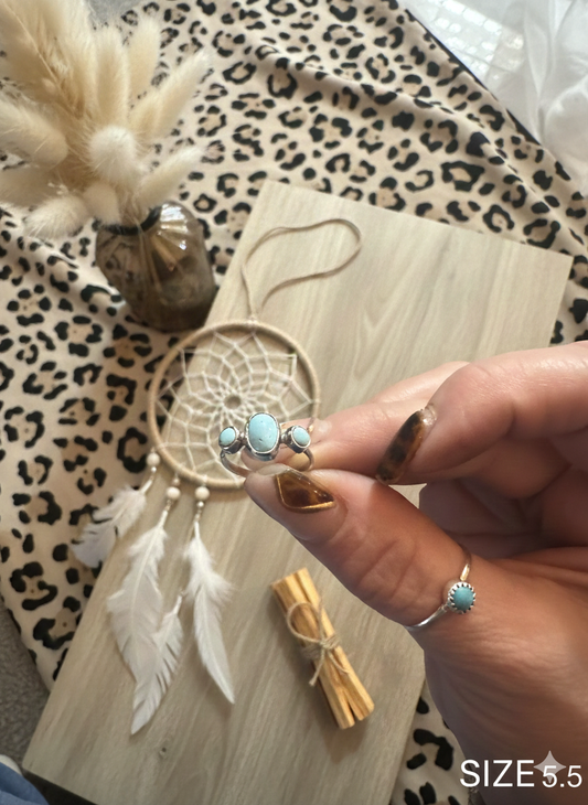 3 stone Persian Turquoise Ring Size 5.5