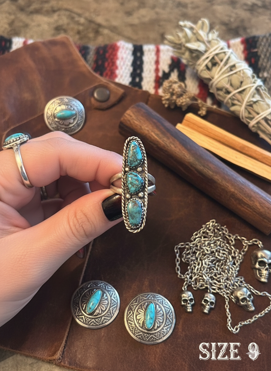 3 Stone Morenci Turquoise Finger Crawler size 9
