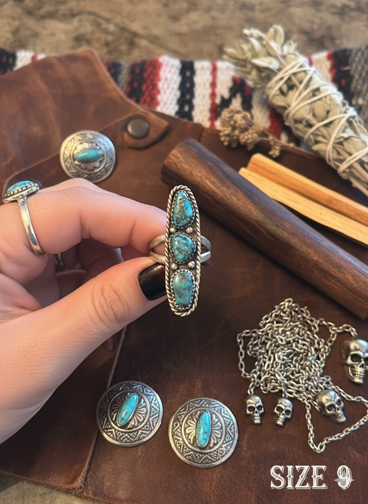 3 Stone Morenci Turquoise Finger Crawler size 9