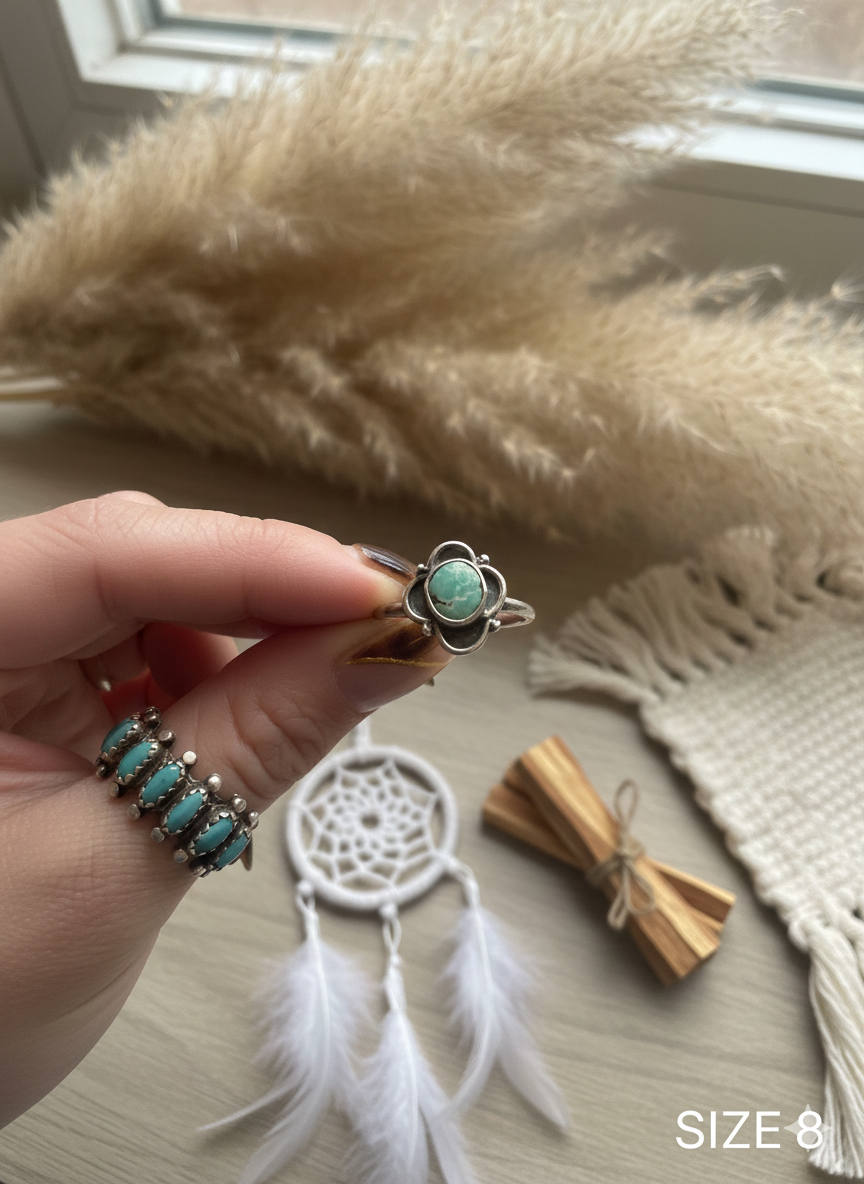 Green Persian Floral Navajo Ring - Size 8