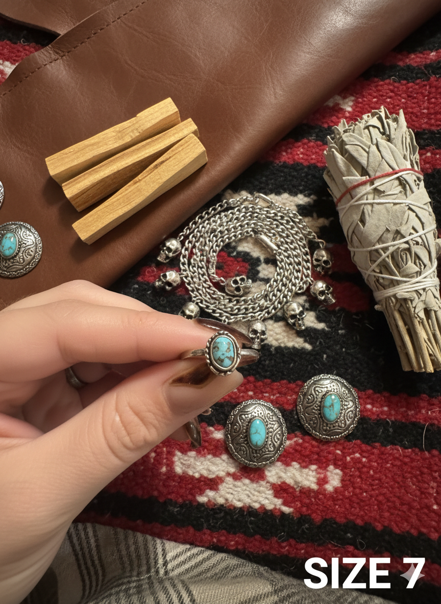 Small Round Morenci Turquoise Ring - Size 7