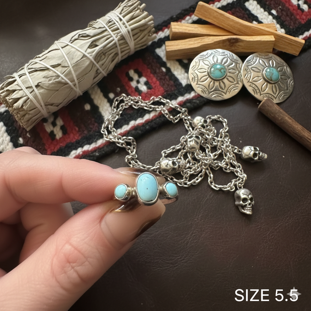 3 stone Persian Turquoise Ring Size 5.5