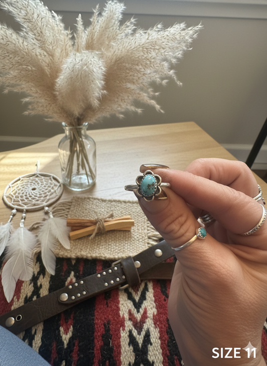 Small Morenci Turquoise Floral Ring - Size 11