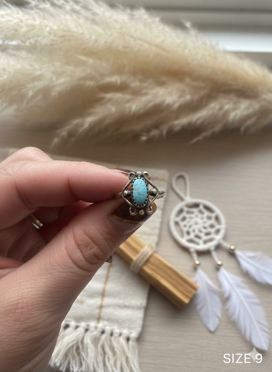 Blue Persian Oval Navajo Ring - Size 9