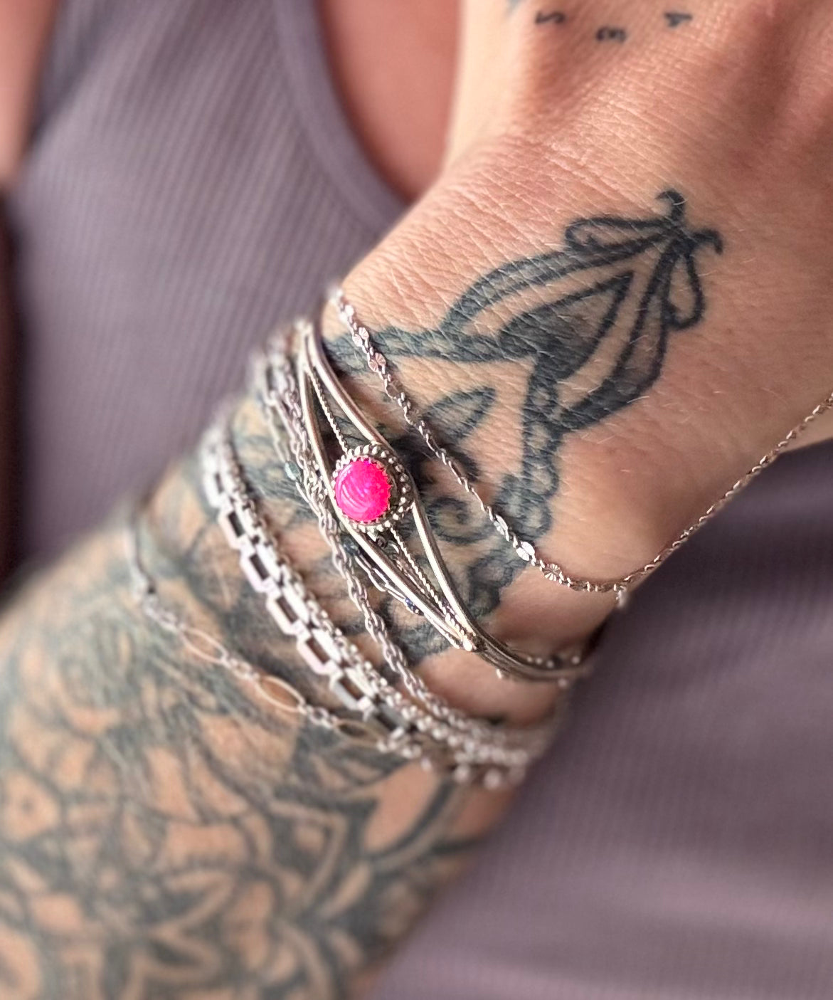 Hot Pink Fire Opal Cuff