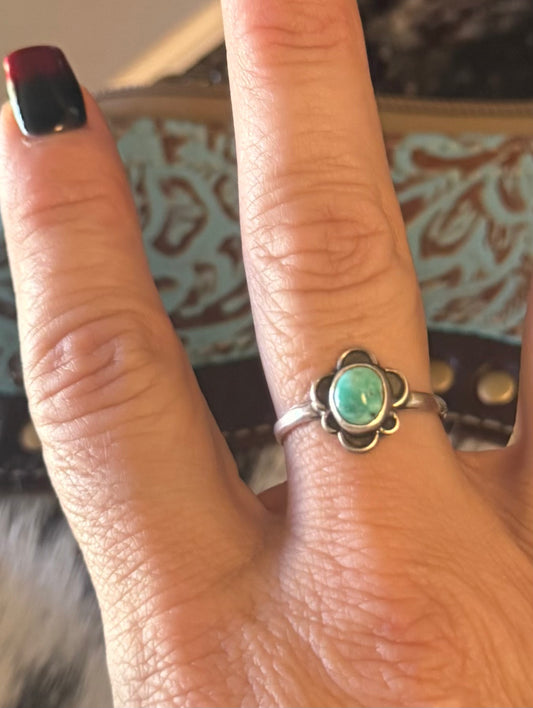 Floral Green Persian Turquoise Ring - Size 8