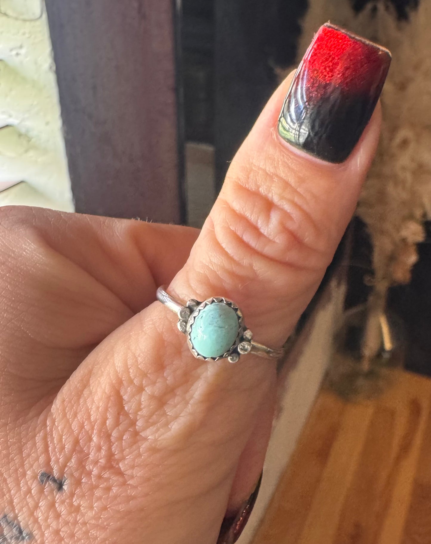 Cute Round Persian Turquoise Ring - Size 10