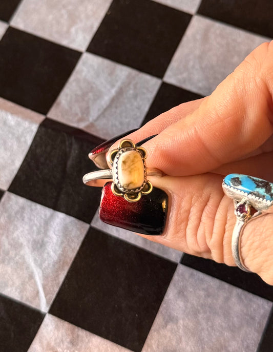 Floral White Buffalo RIng - Size 8.5