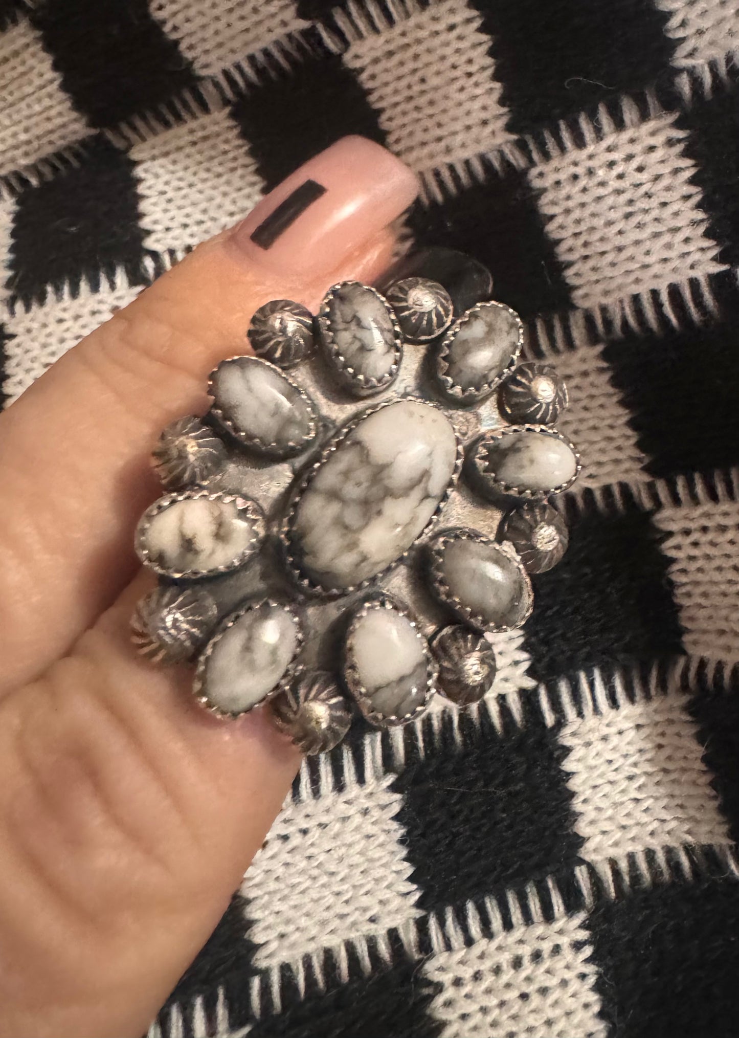 White Buffalo Turquoise Cluster Statement Ring - Size 9