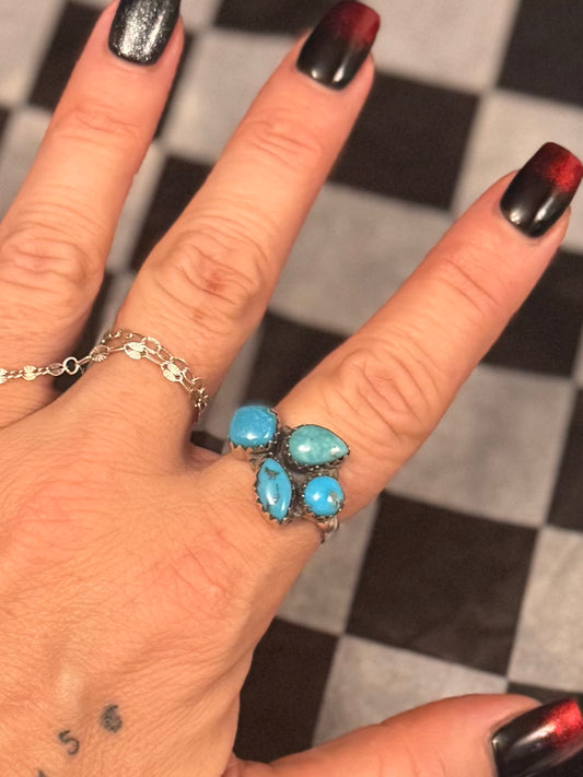 Large 4 Stone Kingman Turquoise Ring - Size