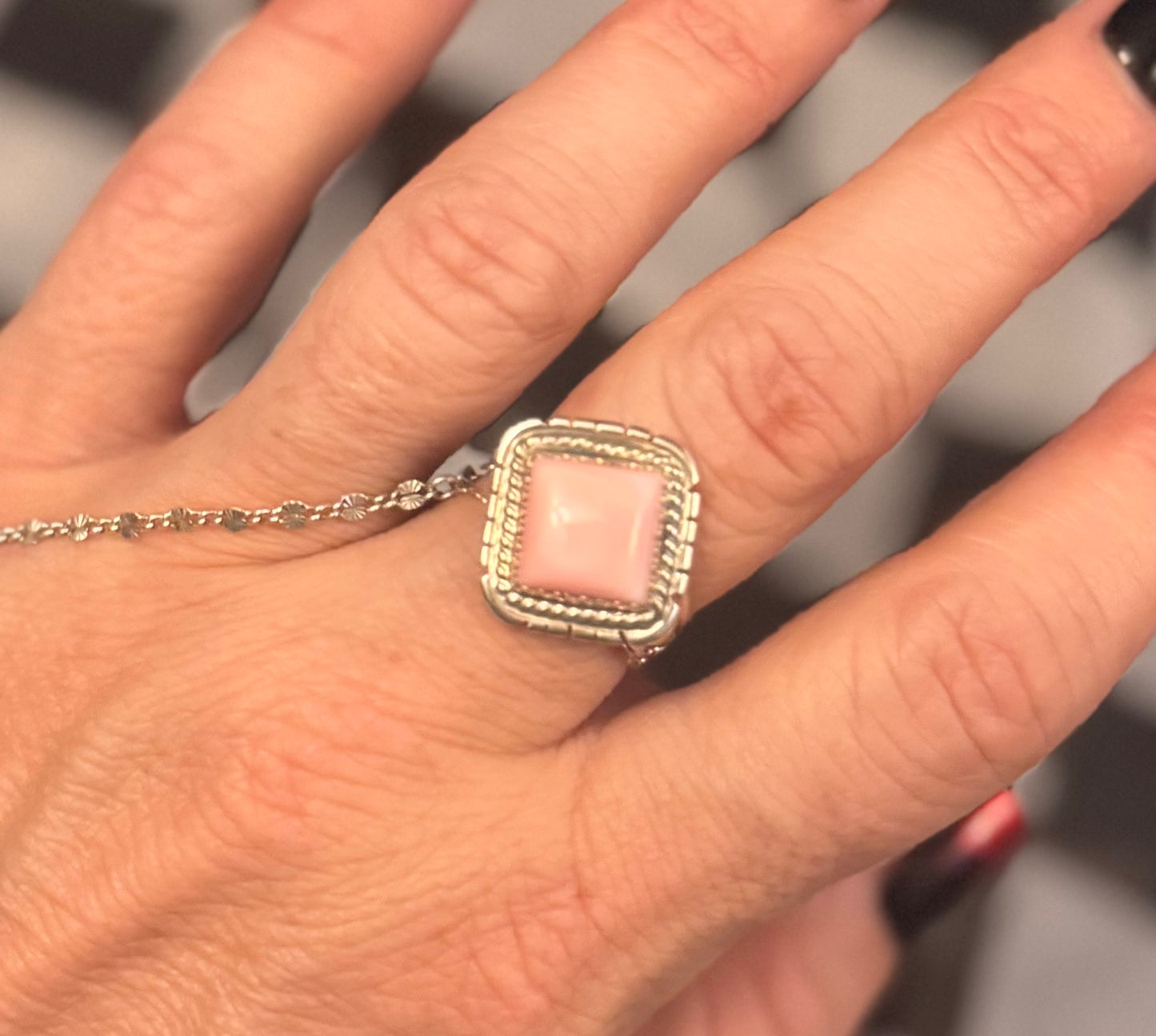 Square Pink Conch Ring - Size 8